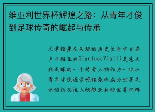 维亚利世界杯辉煌之路：从青年才俊到足球传奇的崛起与传承